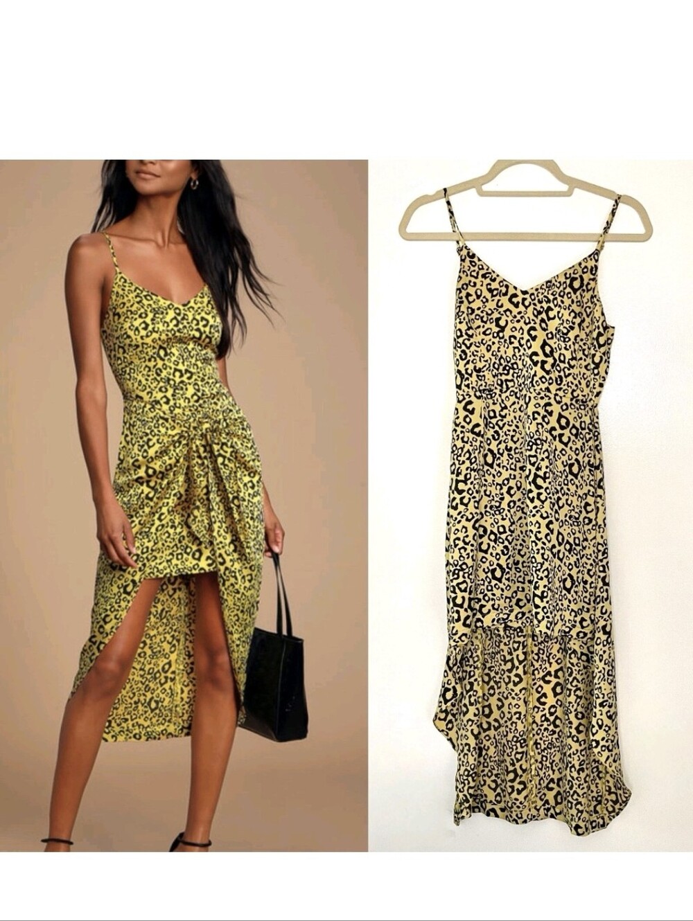 Lulus Bright Yellow Leopard Animal Print High Low Midi Dress Size S